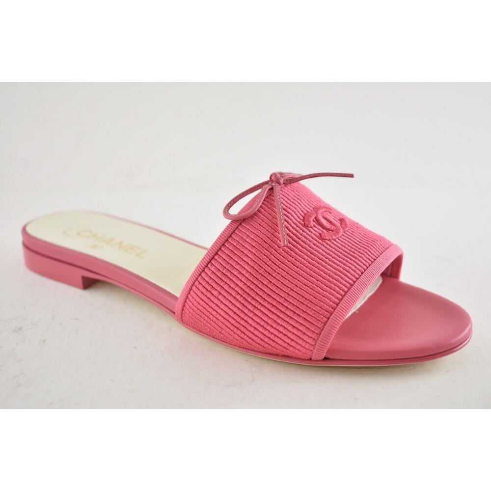 Chanel 24P Dark Pink Embroidered CC Logo Bow Tie Mule Slide Flat Sandal 40 - Picture 4 of 16